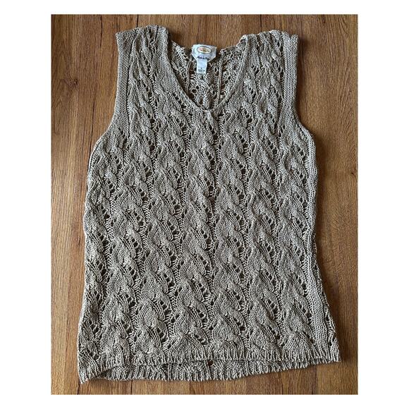 Talbots Vtg Made In Italy Crochet Tan Cardigan Size Large - Picture 1 of 6